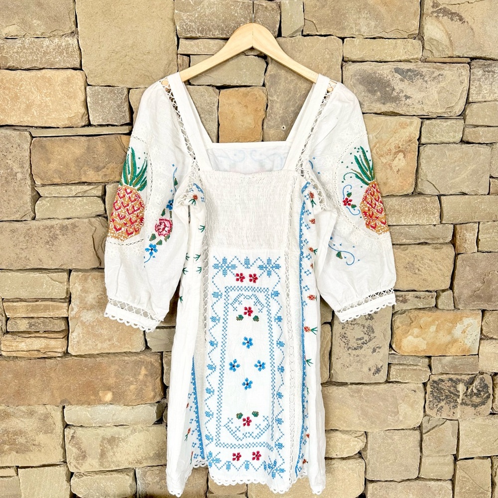 Farm Rio White Embroidered Boho Dress - Picture 2 of 3